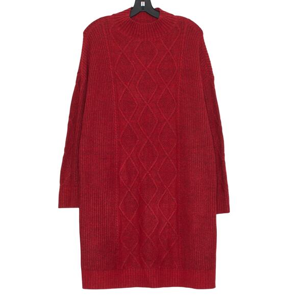 Loft Sweater Dress Cable Knit Turtleneck Dark Academia Cottage Preppy Red XL - Picture 1 of 8